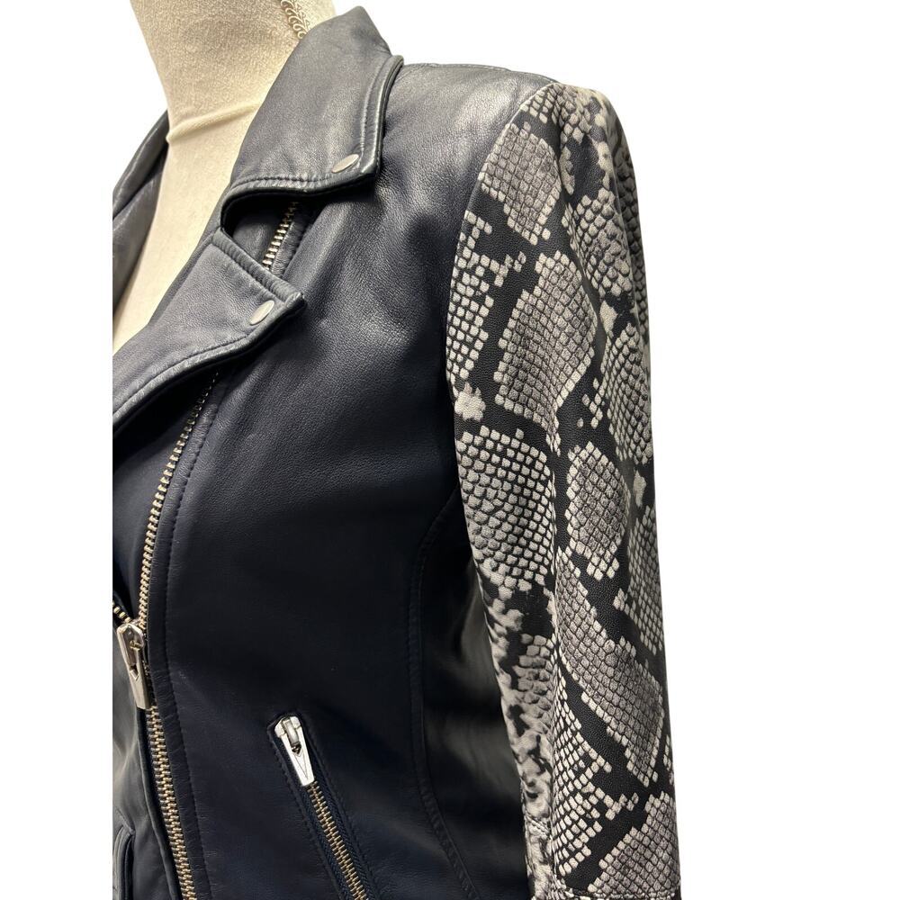 Veda Jayne Lambskin Snake-Print Moto Jacket Size S - Picture 6 of 10